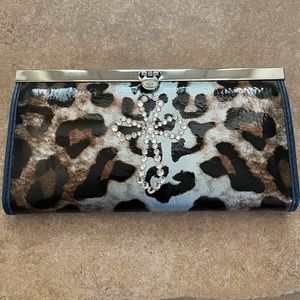 Vinyl multi pocket wallet with cross bling